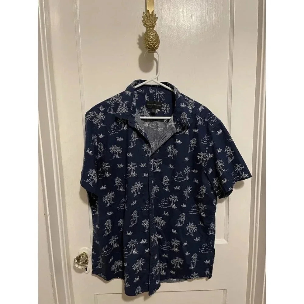 No Boundaries Men's Size X-Large Dark Blue Summer Button Down